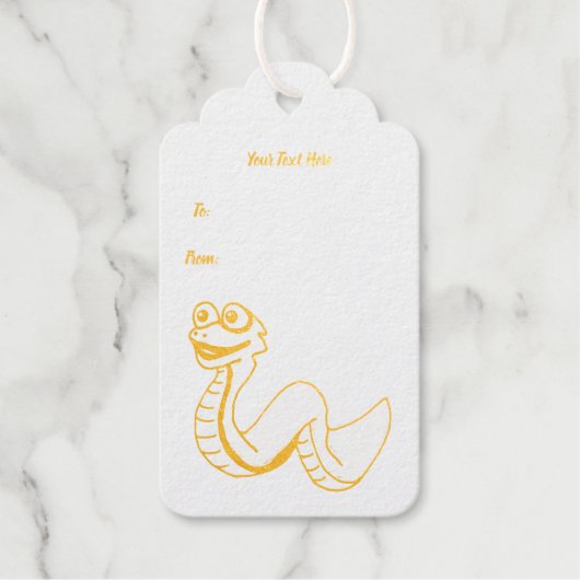 Golden Cute Snake Illustratie grote ogen Groene St Cadeaulabels (Voorkant)
