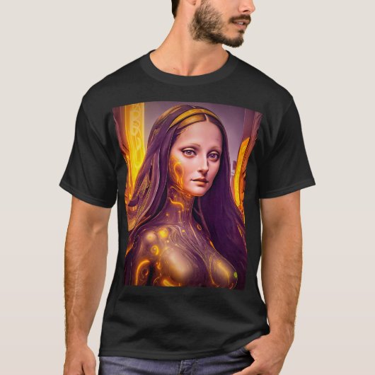 Golden Cyborg Mona Lisa T-shirt (Voorkant)