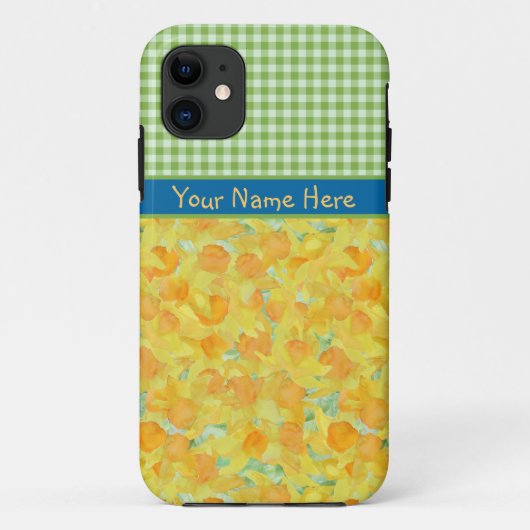 Golden Daffodils en Green Check Gingham Case-Mate iPhone Case (Achterkant)