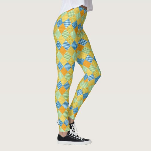 Golden Daffodils Faux Patchwork om aan te passen Leggings (Rechts)