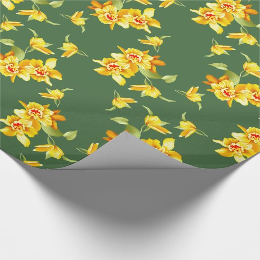 Golden Daffodils op groen Cadeaupapier (Hoek)