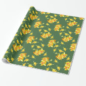 Golden Daffodils op groen Cadeaupapier (Uitgerold)