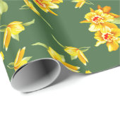 Golden Daffodils op groen Cadeaupapier (Rol Hoek)
