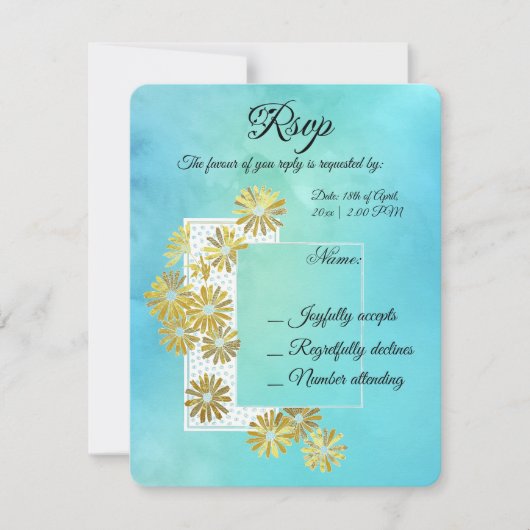 Golden Daisy Dream Elegance Romance  Chic RSVP Kaartje (Voorkant)