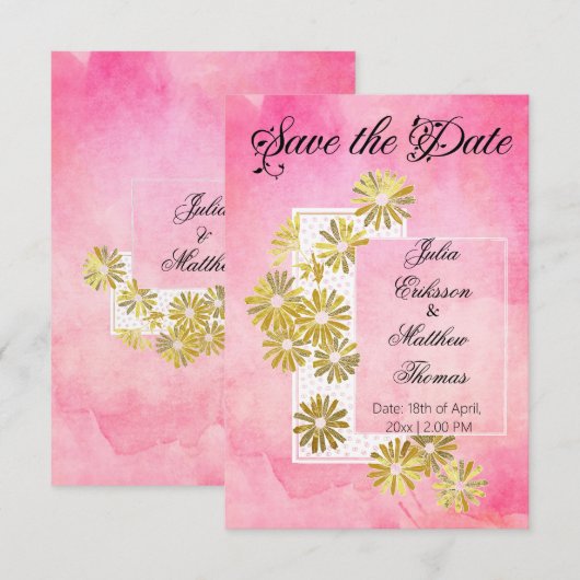 Golden Daisy Dream Elegance Romance  Chic Save The Date (Voorkant / Achterkant)