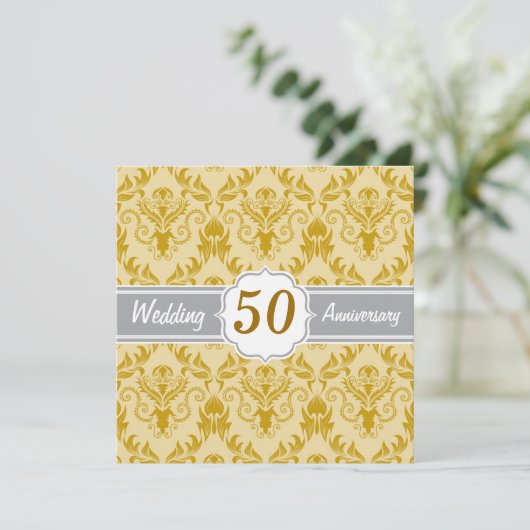 Golden Damask, 50th Wedding Jubileum Kaart (Staand voorkant)
