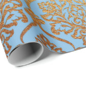 Golden Damask Blue Sky Royal Geometric Vip Cadeaupapier (Rol Hoek)