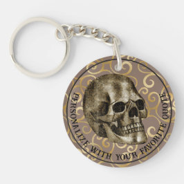  Golden Damask Cool Skull Gothic Halloween Sleutelhanger