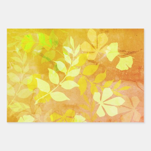 Golden Damask, Craftsy Zinnias en Tangerine Leaf Inpakpapier Vel (Voorkant 3)