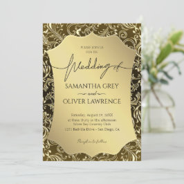 Golden Damask Elegance bruiloft uitnodiging