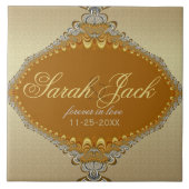 Golden Damask Fractal Lace Wedding Keepomwille Tegeltje (Voorkant)
