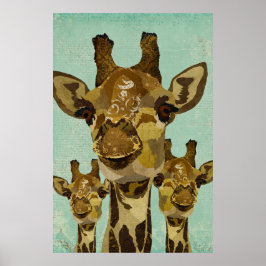 Golden Damask Giraffes Art Poster
