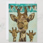 Golden Damask Giraffes Blue Birthday Invitation Kaart (Achterkant)