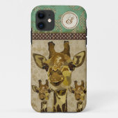 Golden Damask Giraffes Monogram iPhone Case (Achterkant)