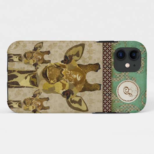 Golden Damask Giraffes Monogram iPhone Case (Achterkant (horizontaal))