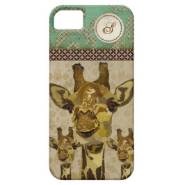 Golden Damask Giraffes Monogram iPhone Case