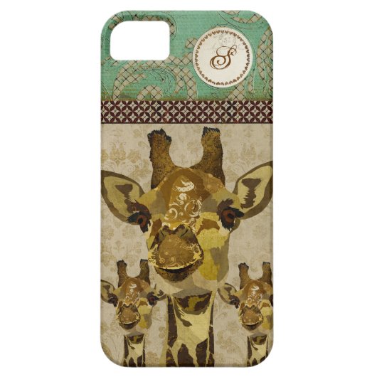 Golden Damask Giraffes Monogram iPhone Case (Achterkant)