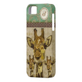Golden Damask Giraffes Monogram iPhone Case (Achterkant Links)