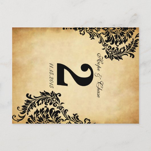 Golden Damask-kaarten met tabelnummer Briefkaart (Achterkant)