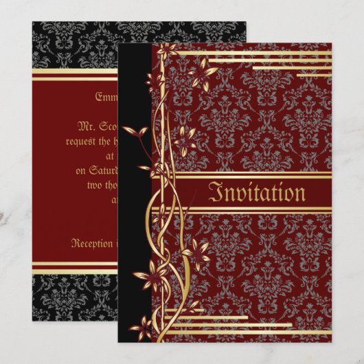 Golden Damask Luxe Aangepaste Bruiloft Uitnodiging (Voorkant / Achterkant)