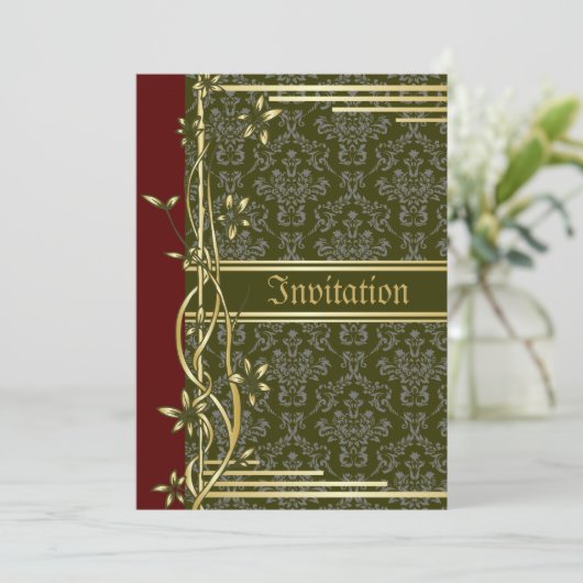 Golden Damask Luxe Aangepaste Bruiloft Uitnodiging (Staand voorkant)