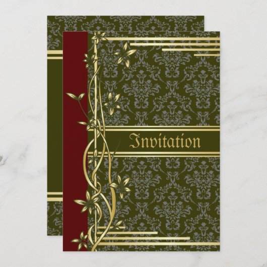 Golden Damask Luxe Aangepaste Bruiloft Uitnodiging (Voorkant / Achterkant)