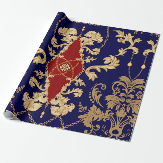 Golden Damask naadloos patroon. indiase wal Cadeaupapier (Uitgerold)
