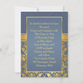 Golden damask op blue 50th Class Reunion Invite Kaart (Achterkant)