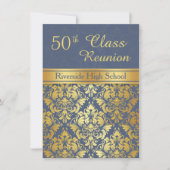 Golden damask op blue 50th Class Reunion Invite Kaart (Voorkant)