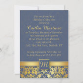 Golden damask op blue 85th Birthday Party Invite Kaart (Achterkant)
