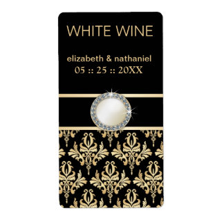 Golden Damask w Brooch Wedding Favor Wine Labels