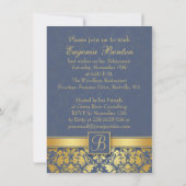 Golden dammer op blauwe monogrammen Pensioenpartij Kaart (Achterkant)