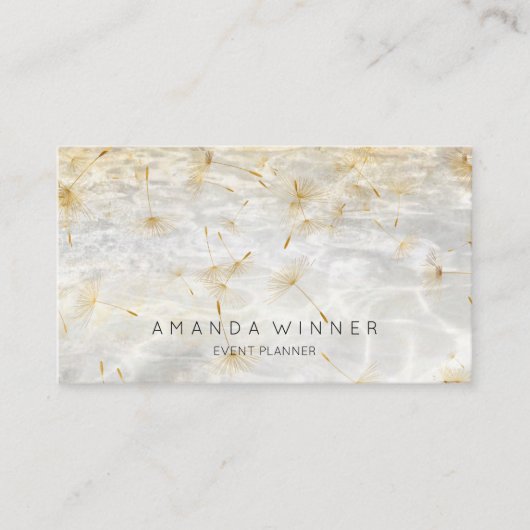 Golden Dandelion Confetti Grungy Grey Water Visitekaartje (Voorkant)