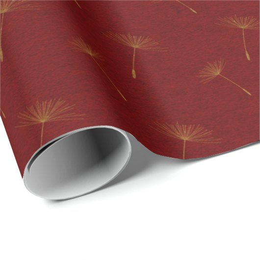 Golden Dandelion Crimson Maroon Burgund Botanical Cadeaupapier (Rol Hoek)