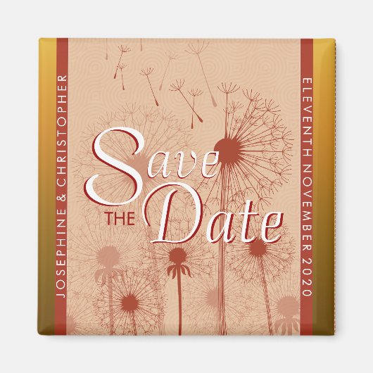 Golden Dandelion Save the Date Magnet (Voorkant)