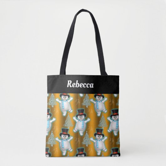 Golden Dansende Snowmen Kerstmis Grote Kerstmis Tote Bag (Voorkant)