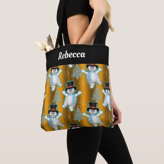 Golden Dansende Snowmen Kerstmis Grote Kerstmis Tote Bag (Dichtbij)