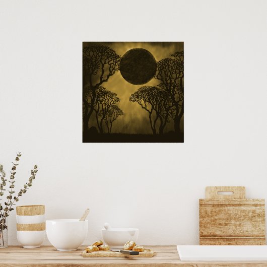 Golden Dark Forest Eclipse Poster (Keuken)