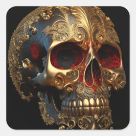 Golden Darkness Skull met Red Eyes Vierkante Sticker