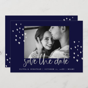 Golden Date   Zilver script op marine met foto Save The Date