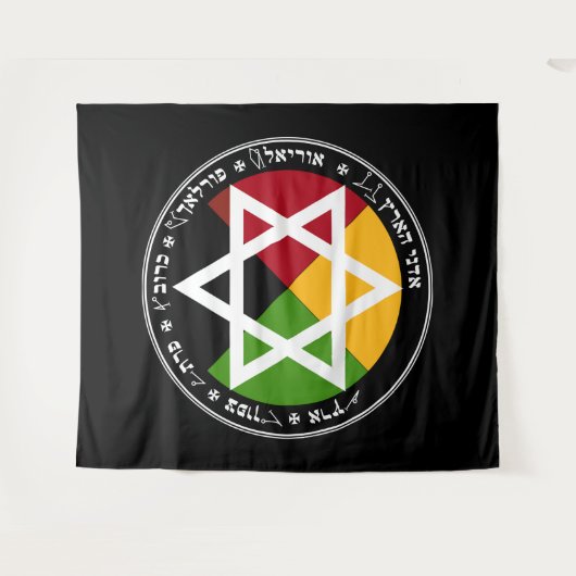 Golden Dawn Earth Pentacle op zwart Wandkleed (Voorkant (horizontaal))