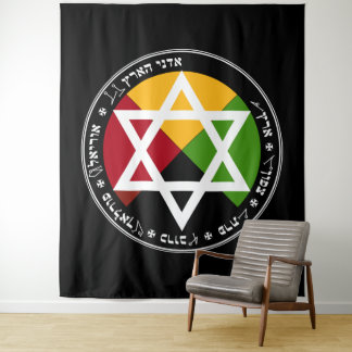 Golden Dawn Earth Pentacle op zwart Wandkleed
