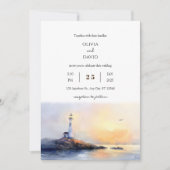 Golden Dawn Vuurtoren Waterverf Strand Bruiloft Kaart (Voorkant)