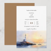 Golden Dawn Vuurtoren Waterverf Strand Bruiloft Kaart (Voorkant / Achterkant)