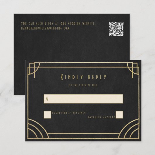 Golden Deco wedding RSVP Kaartje (Voorkant / Achterkant)