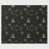Golden Decorations on Black Christmas Cadeaupapier (Vlak)