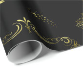Golden Decorations on Black Christmas Cadeaupapier (Rol Hoek)