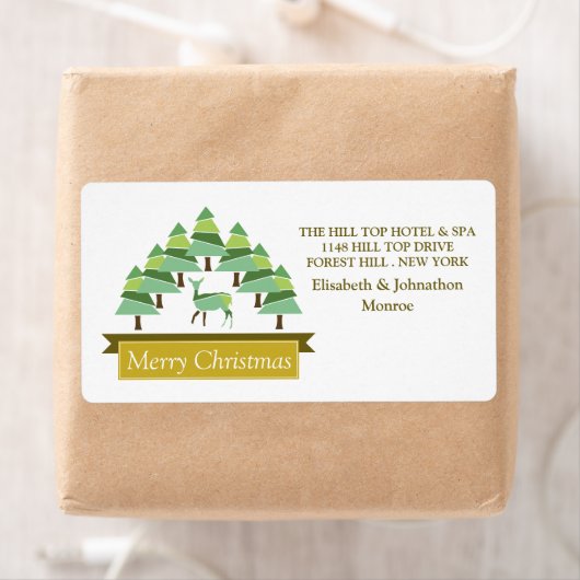 Golden Deer Forest Merry kerst Etiket (Insitu)
