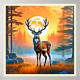 Golden Deer Twilight Peak Poster