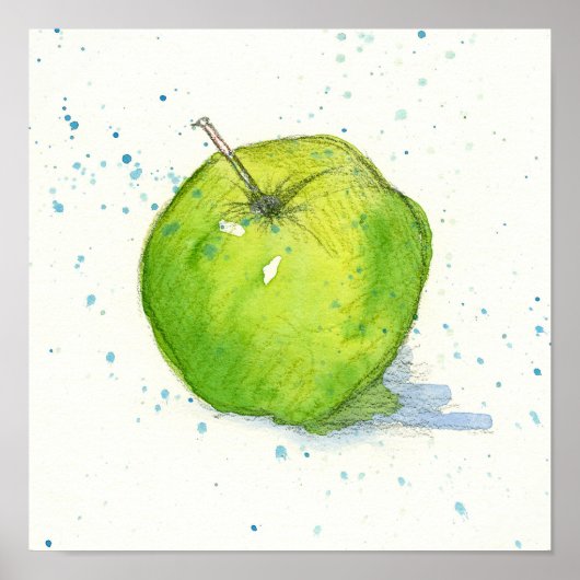 Golden Delicious Green Apple Waterverf Fruit Art Poster (Voorkant)